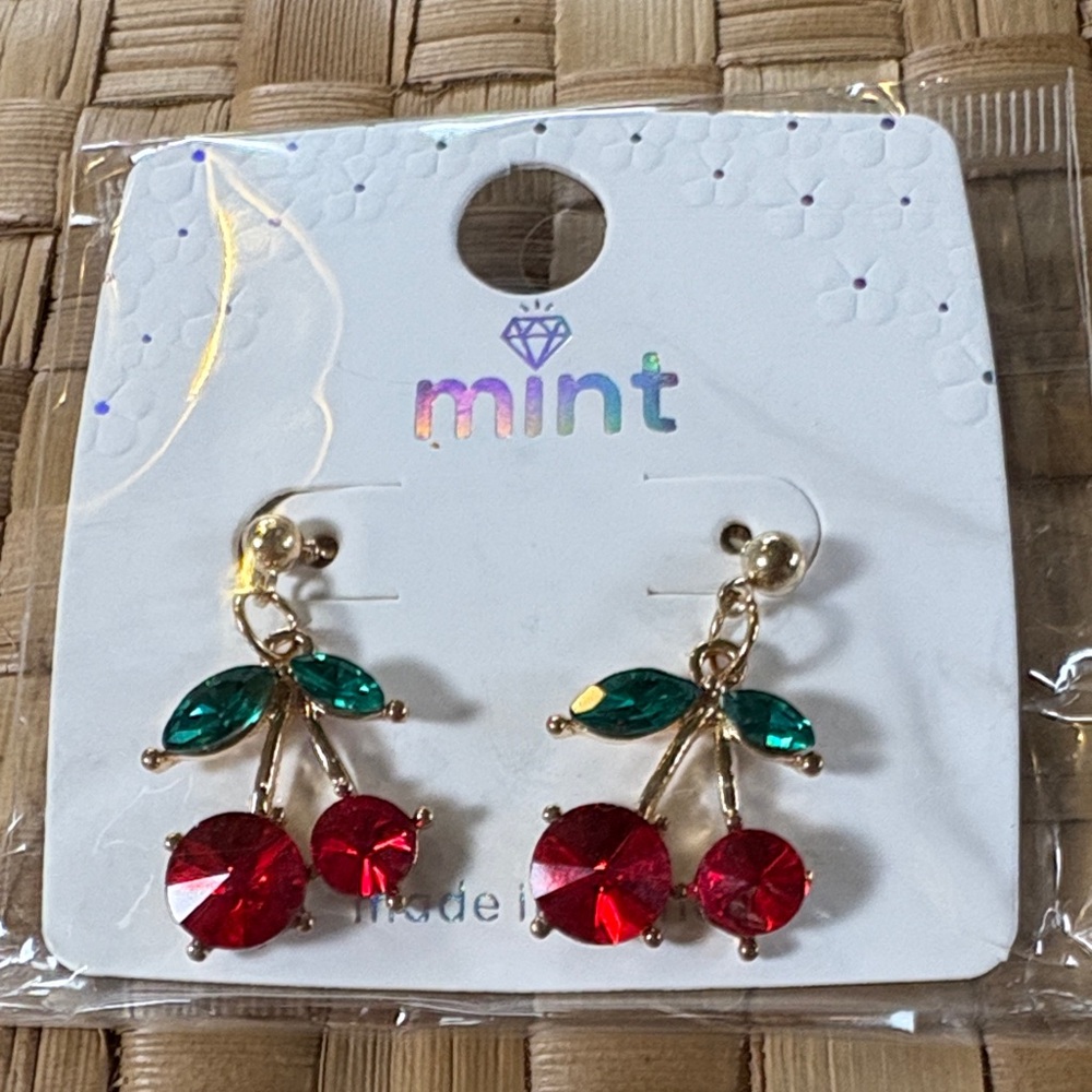 Mint Cherry Earrings with Vibrant Red and Green Accents